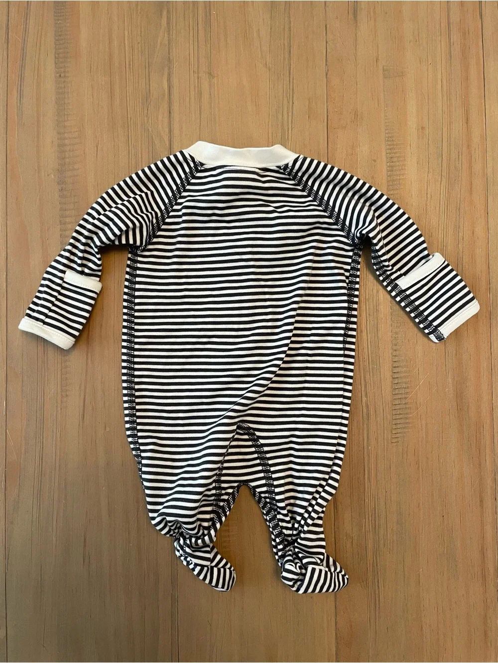 Hanna Andersson Newborn Black and White Striped Footie One-Piece Snap Pima Cotto